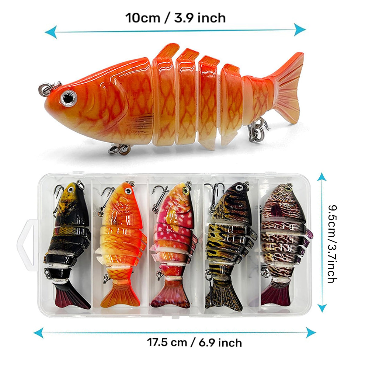 5PCS Multi-Jointed Fish Lures Set with Hooks for Freshwater & Saltwater