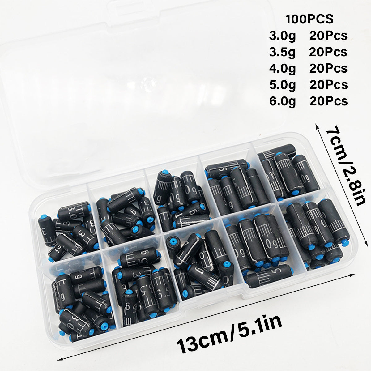 Graduated Fishing Lead Weights 100PCS with Storage Box