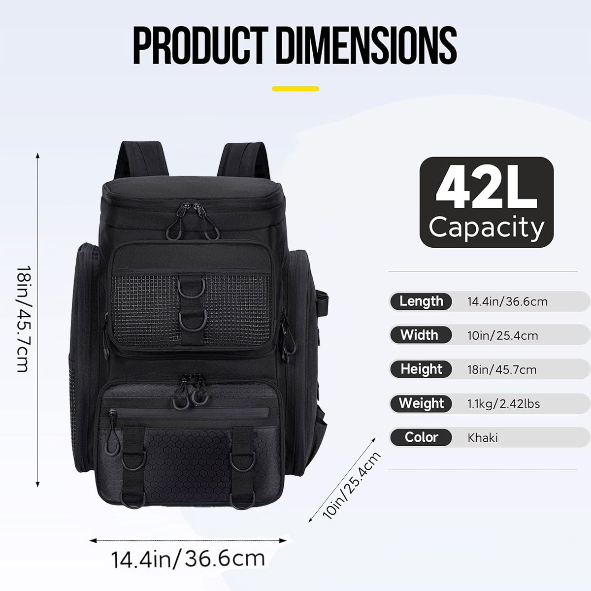 42L Waterproof Fishing Backpack Large Capacity Multi-Compartment Gear Bag