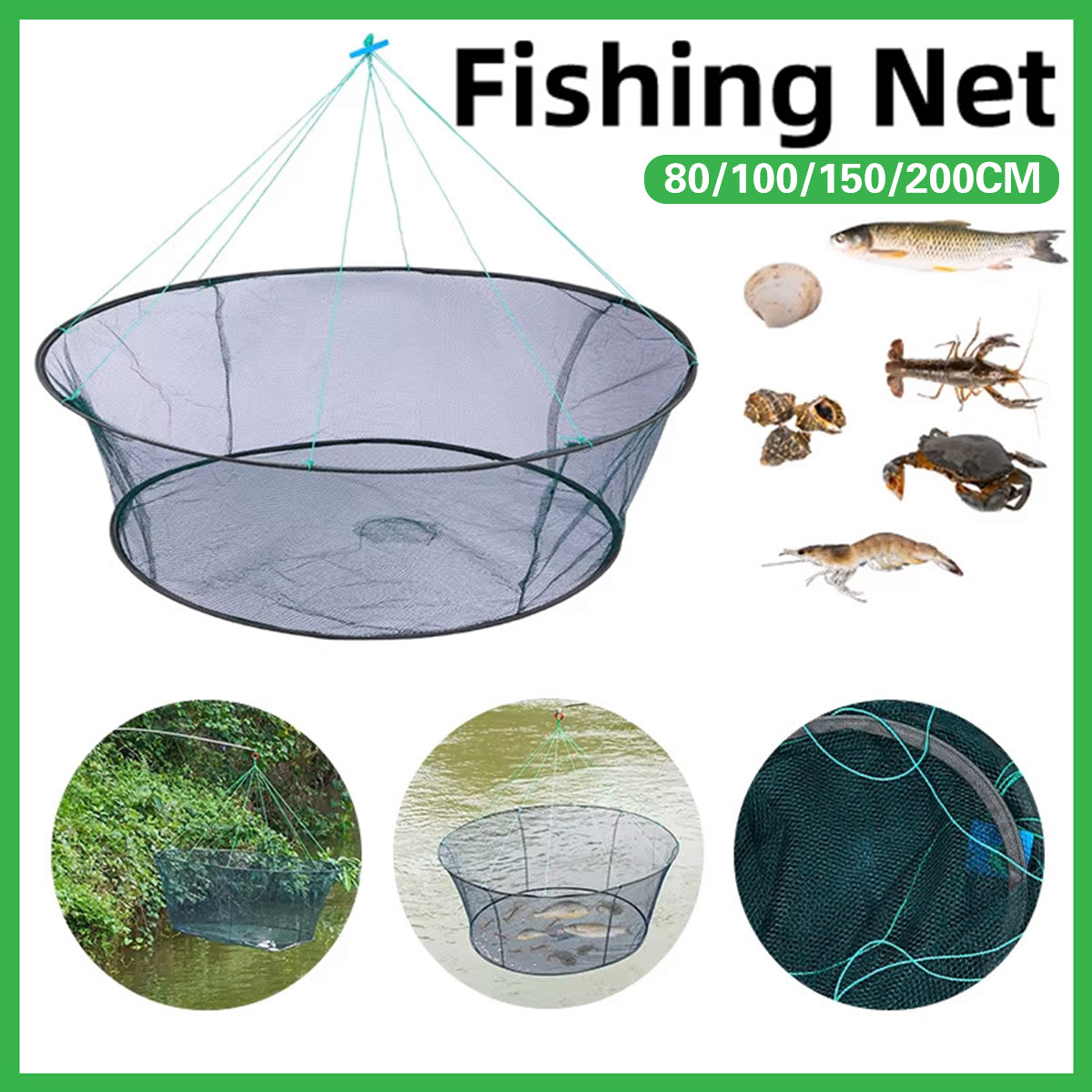 Folding Fishing Net Round Nylon Trap for Fish & Crustaceans