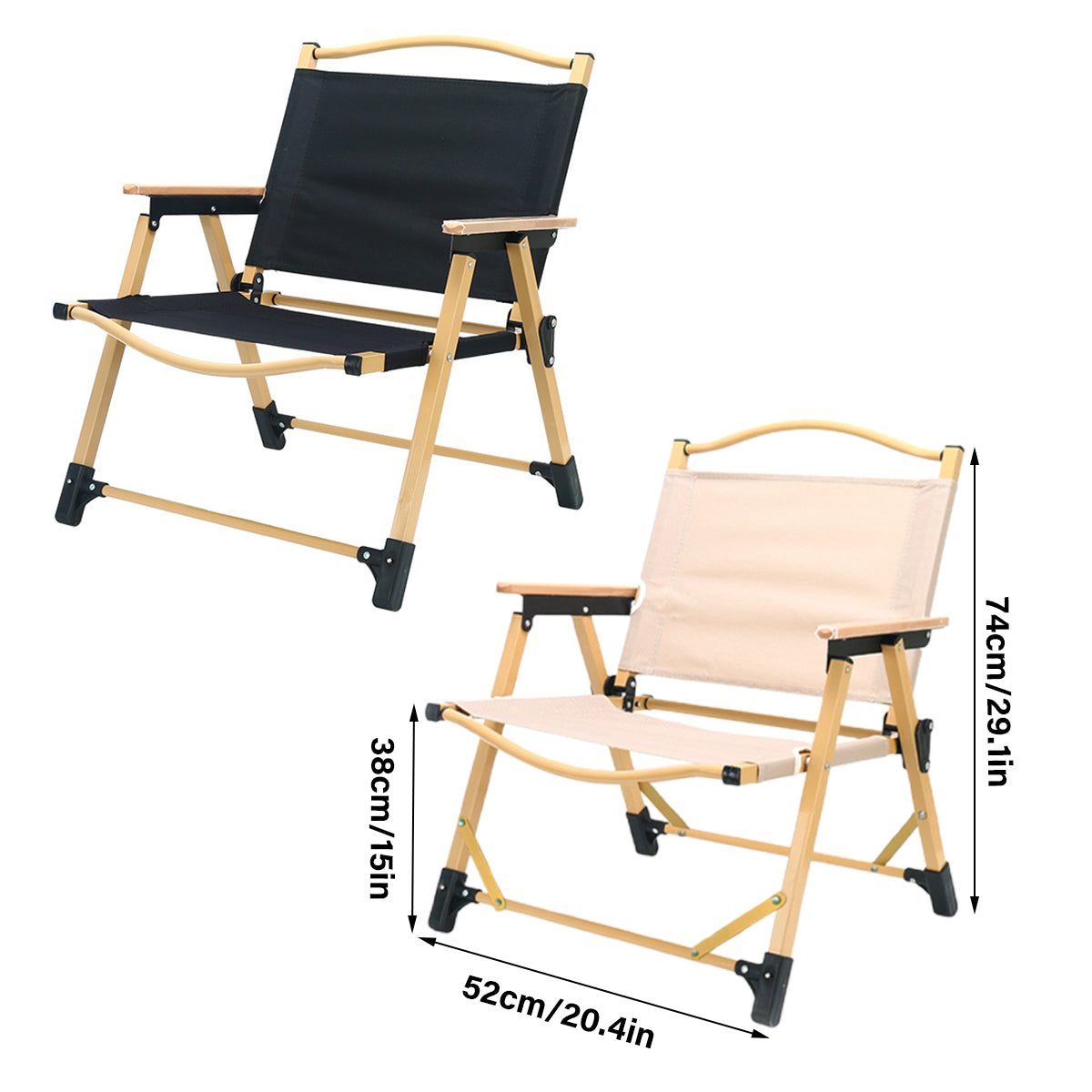 Foldable Outdoor Camping Chair with Oxford Cloth & Solid Wood Armrests