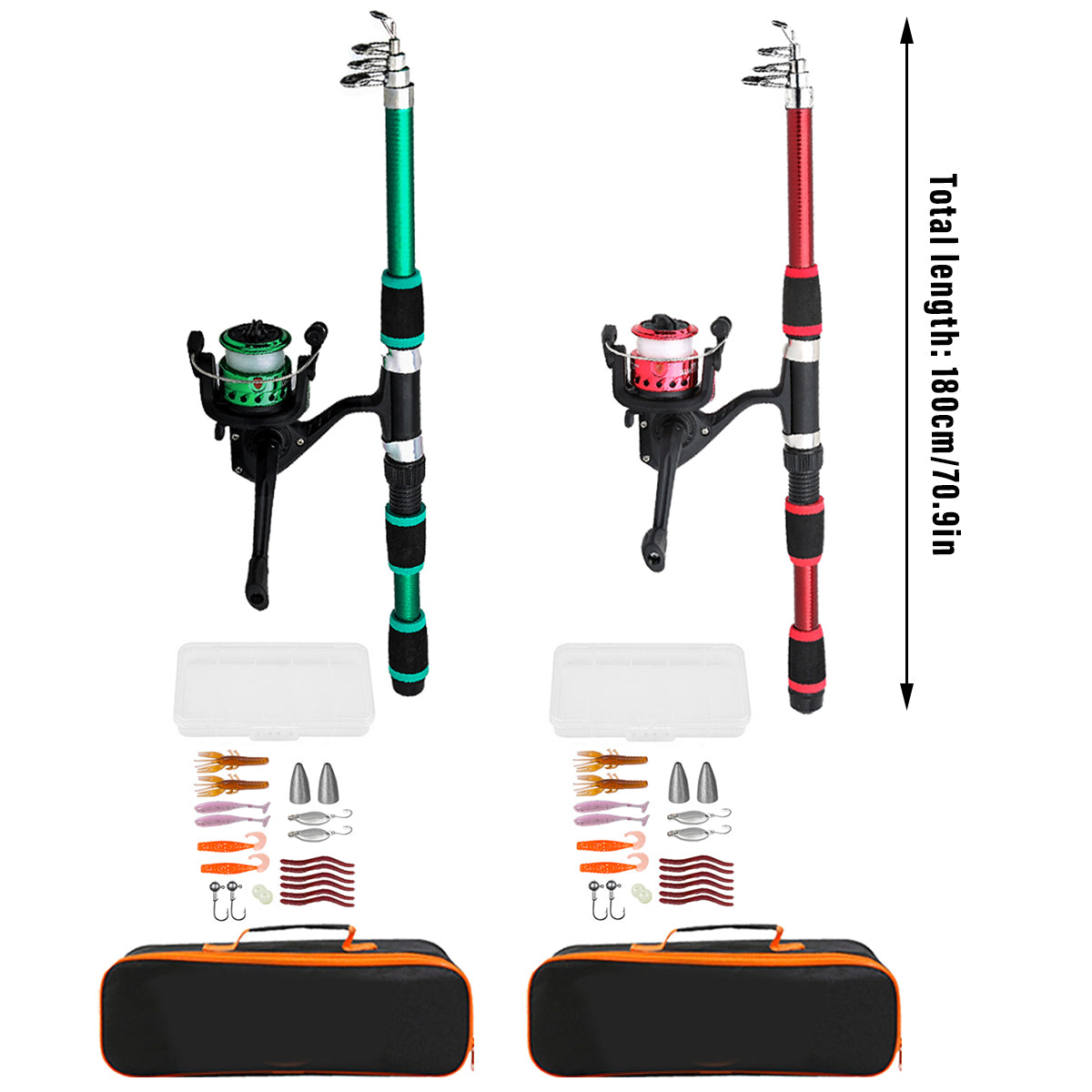 Telescopic Fishing Rod Set with Reel Tackle Box and Carrying Case