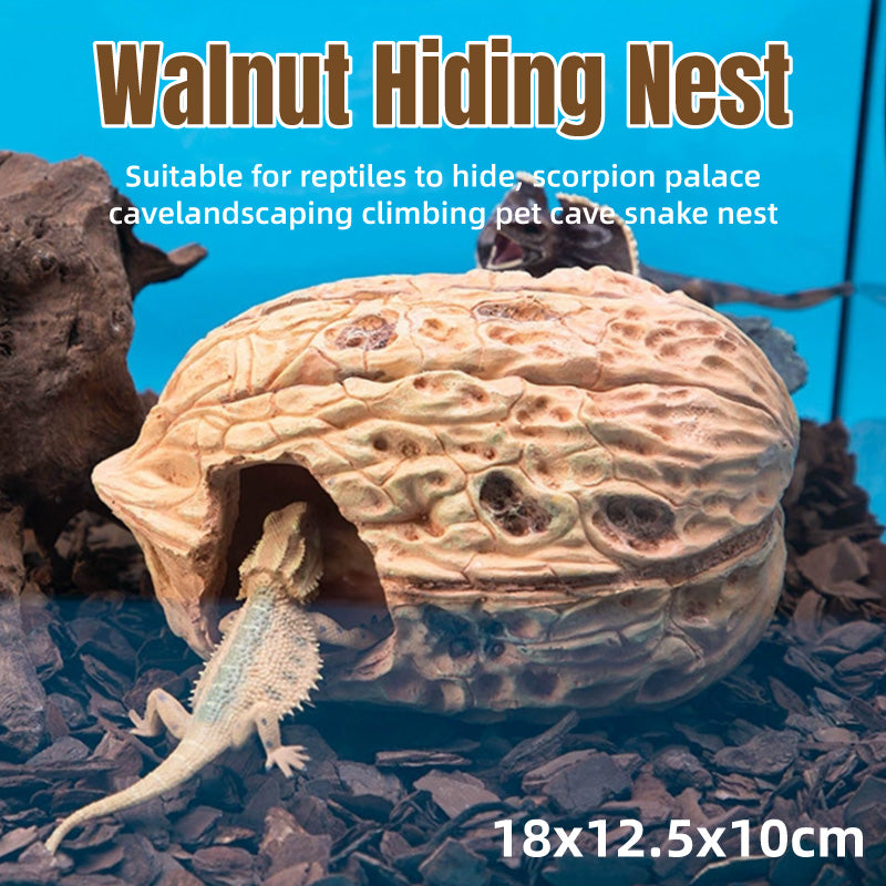 Walnut-Inspired Resin Climbing Shelter for Reptiles and Small Pets