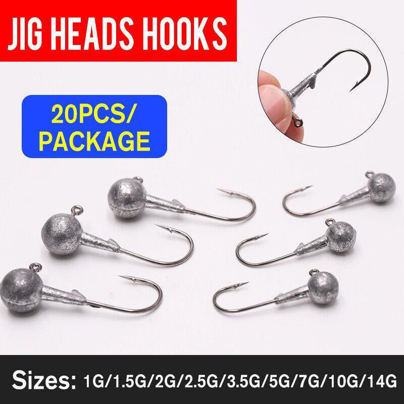 20pcs Jig Heads Chemically Sharpened Fishing Hooks