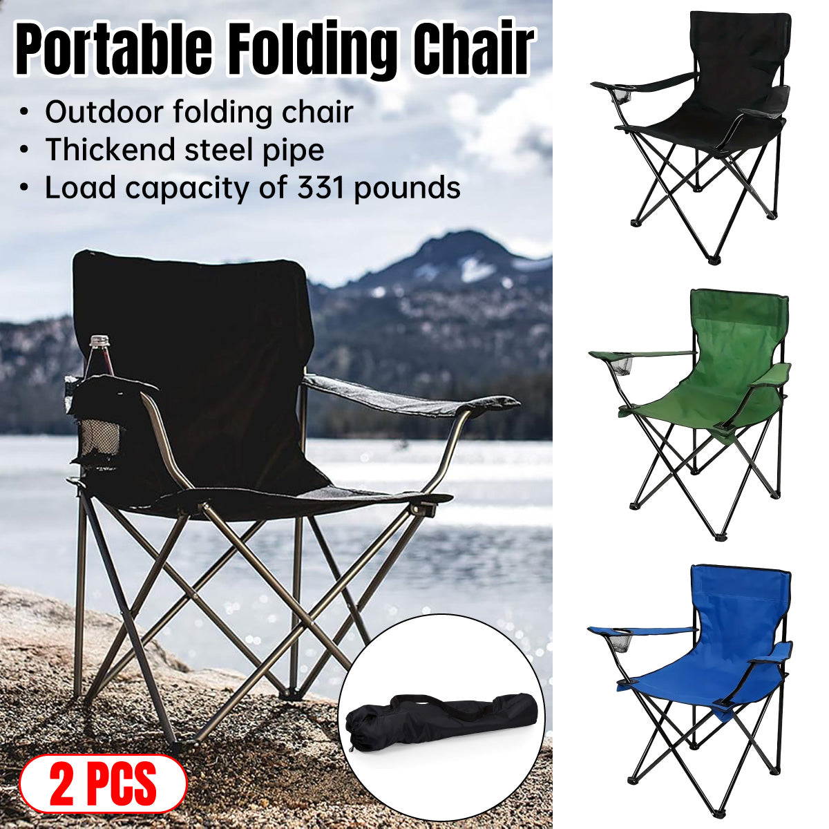 Armrest Camping Fishing Folding Chair With Cup Holder