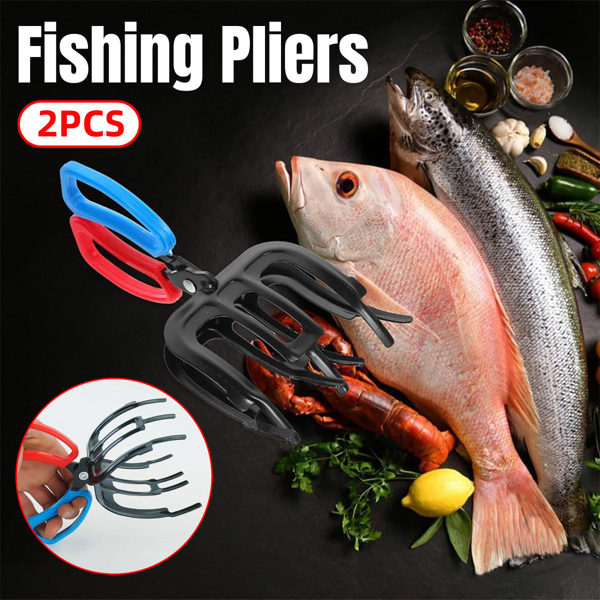 Fishing Control Pliers 3-Tooth Grabber Clamp Set of 2