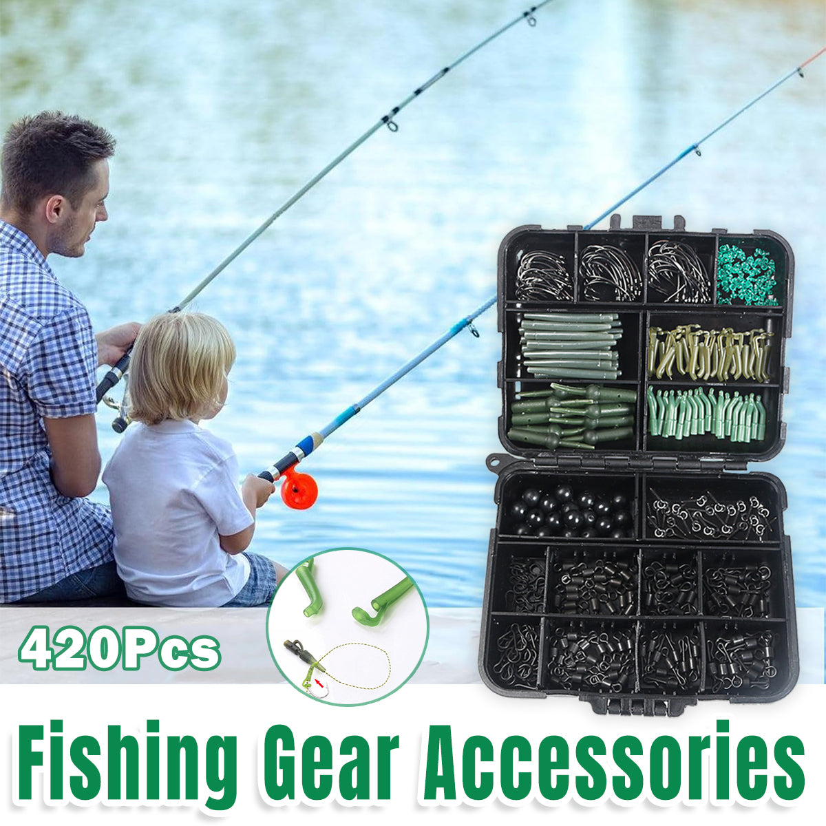 420PCS Carp Fishing Accessories Kit with Hooks Swivels Stoppers