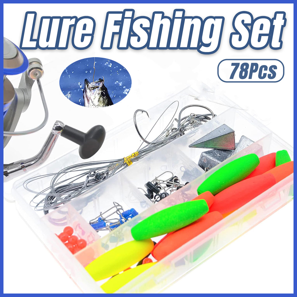 78PCS Saltwater Surf Fishing Gear Set with Hooks Sinkers Floats