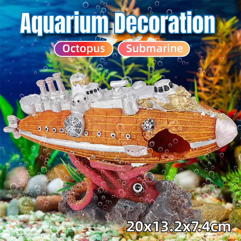 Submarine Aquarium Decoration with Octopus Design for Fish Tanks