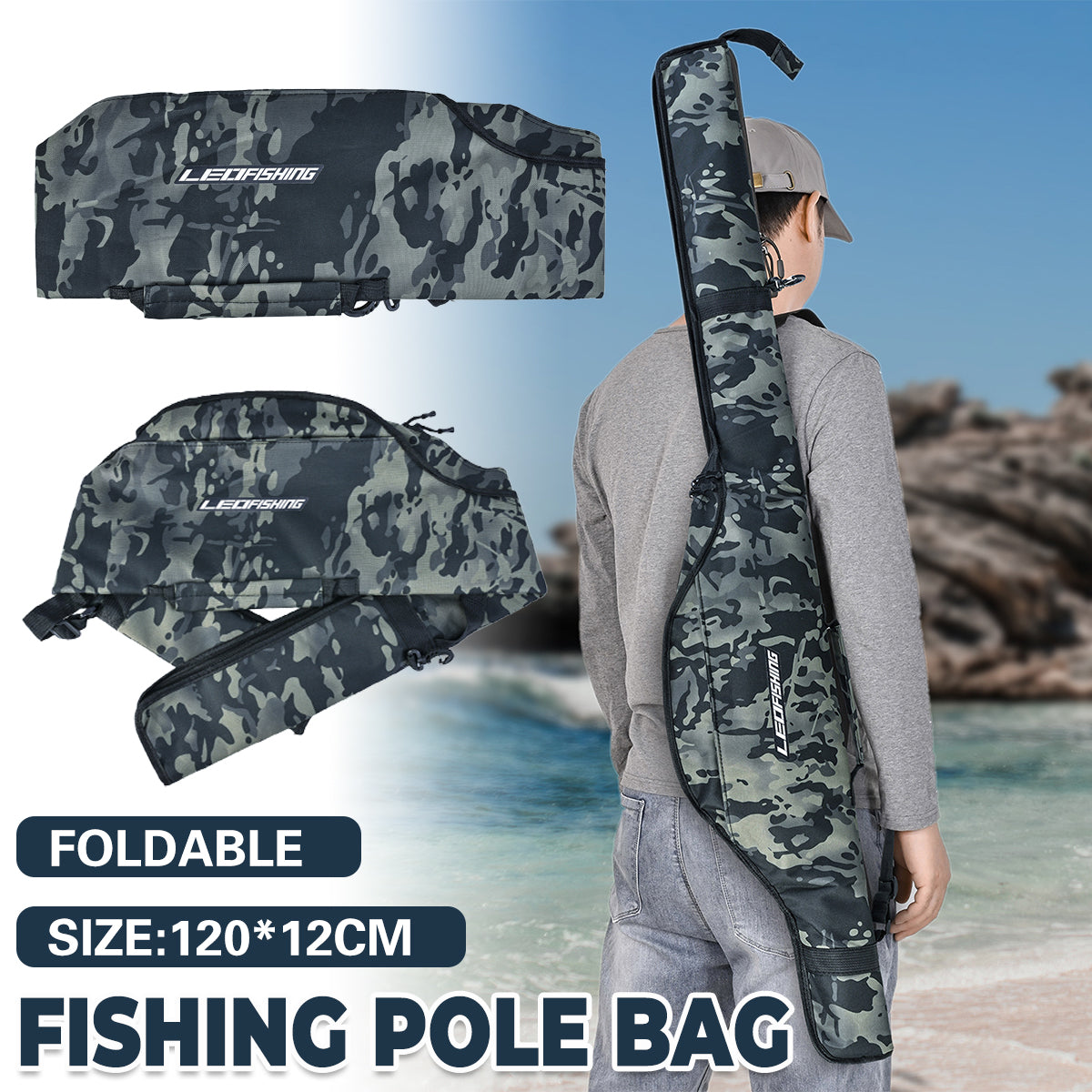 Portable Foldable Fishing Rod Bag Tackle Storage Bag Water Resistant Lightweight