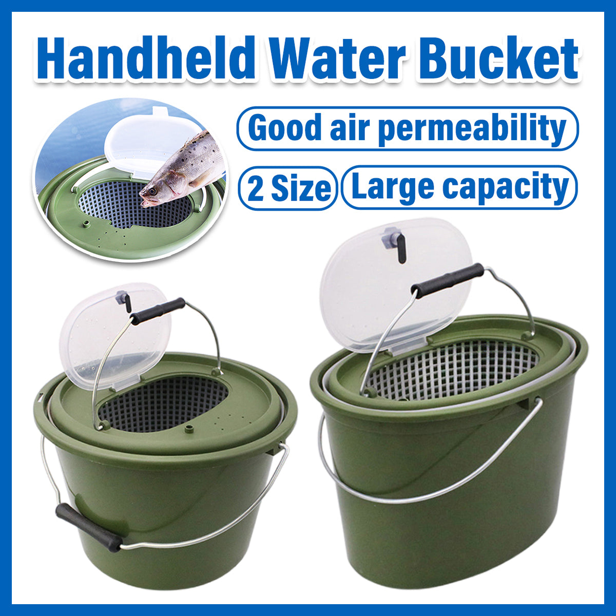 Handheld Water Bucket Portable Fishing Storage Container with Lid