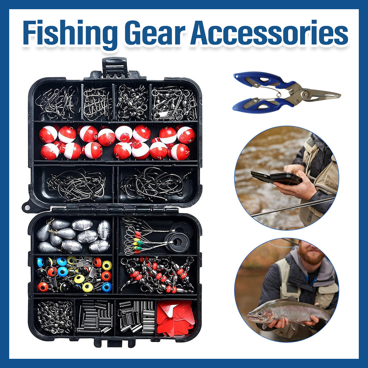 264PCS Fishing Tackle Box Set with Hooks Weights Bobbers & Plier