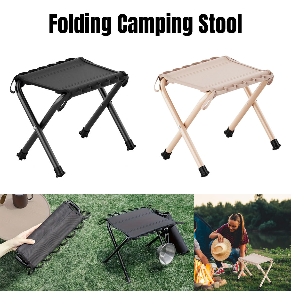 Outdoor Foldable Bench Stool Portable Camping Chair for Hiking Picnic Travel