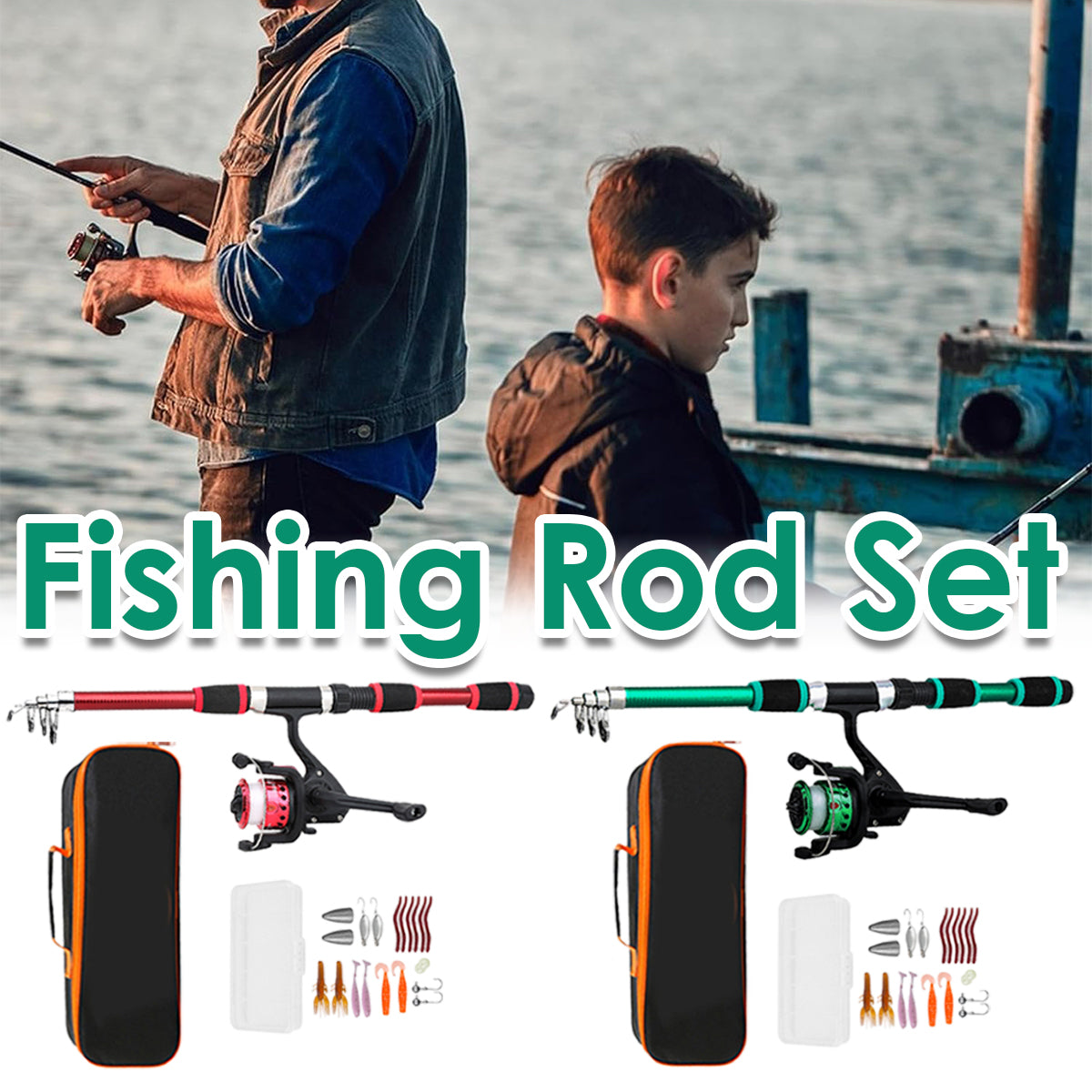 Telescopic Fishing Rod Set with Reel Tackle Box and Carrying Case