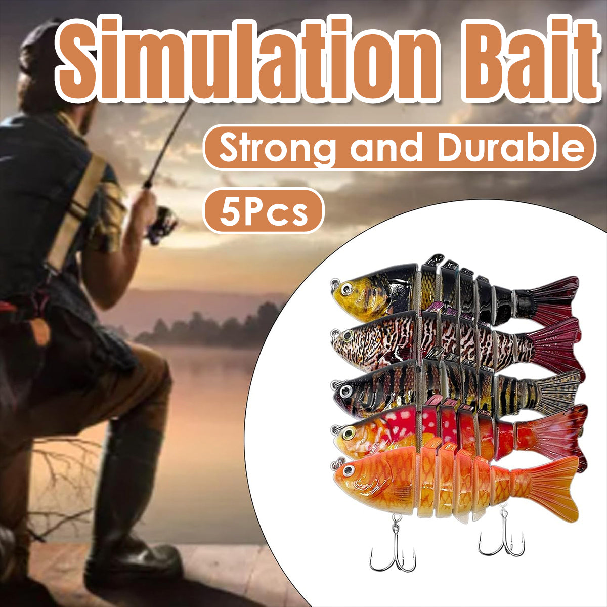5PCS Multi-Jointed Fish Lures Set with Hooks for Freshwater & Saltwater