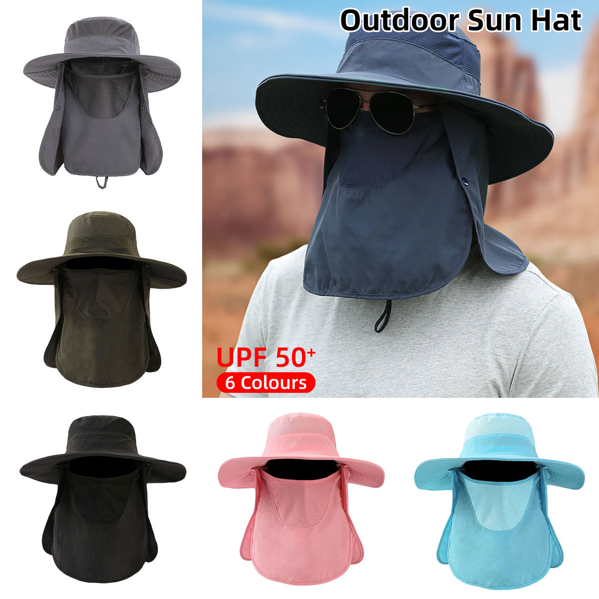 Outdoor Sun Hat With Neck Flap UPF 50+ UV Protection