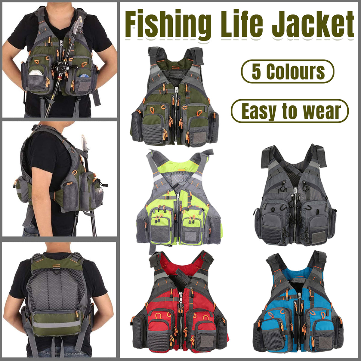 Multi-Pocket Fishing Vest Breathable Mesh Adjustable Outdoor Gear