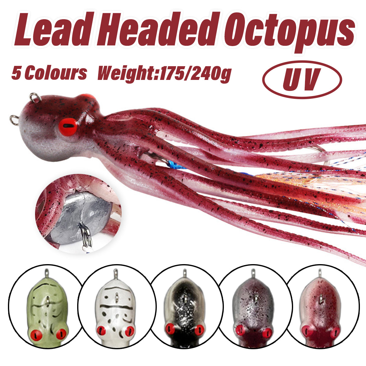 Simulated Octopus Fishing Bait Soft Lure with Lead Head