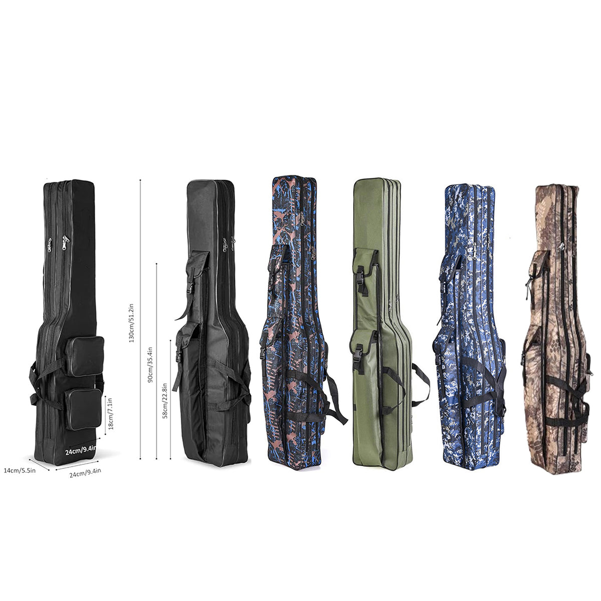 Double-Layer Fishing Rod Bag Waterproof 130cm Tackle Storage Case