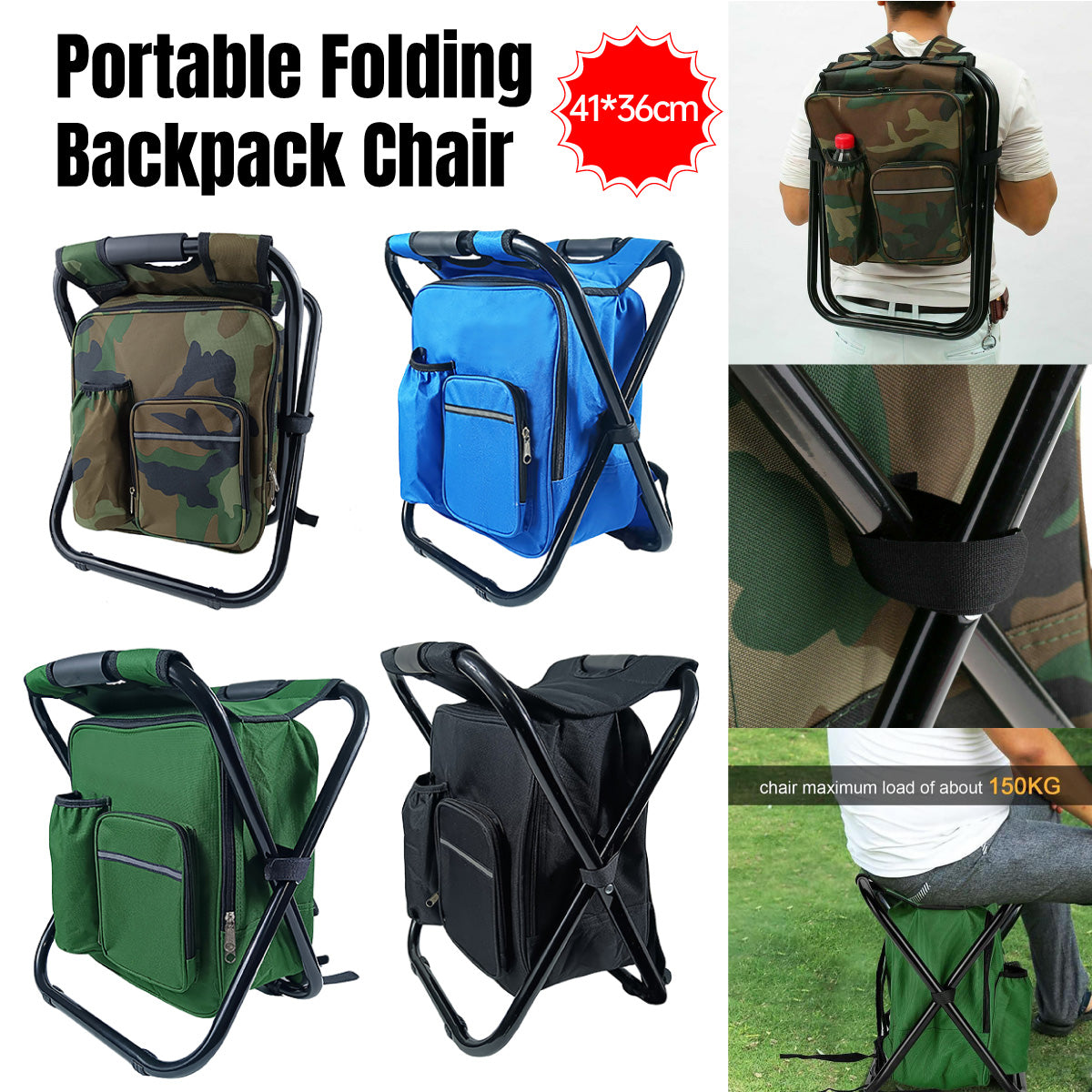 Portable Outdoor Folding Chair Oxford Small Stool for Fishing Camping Hiking