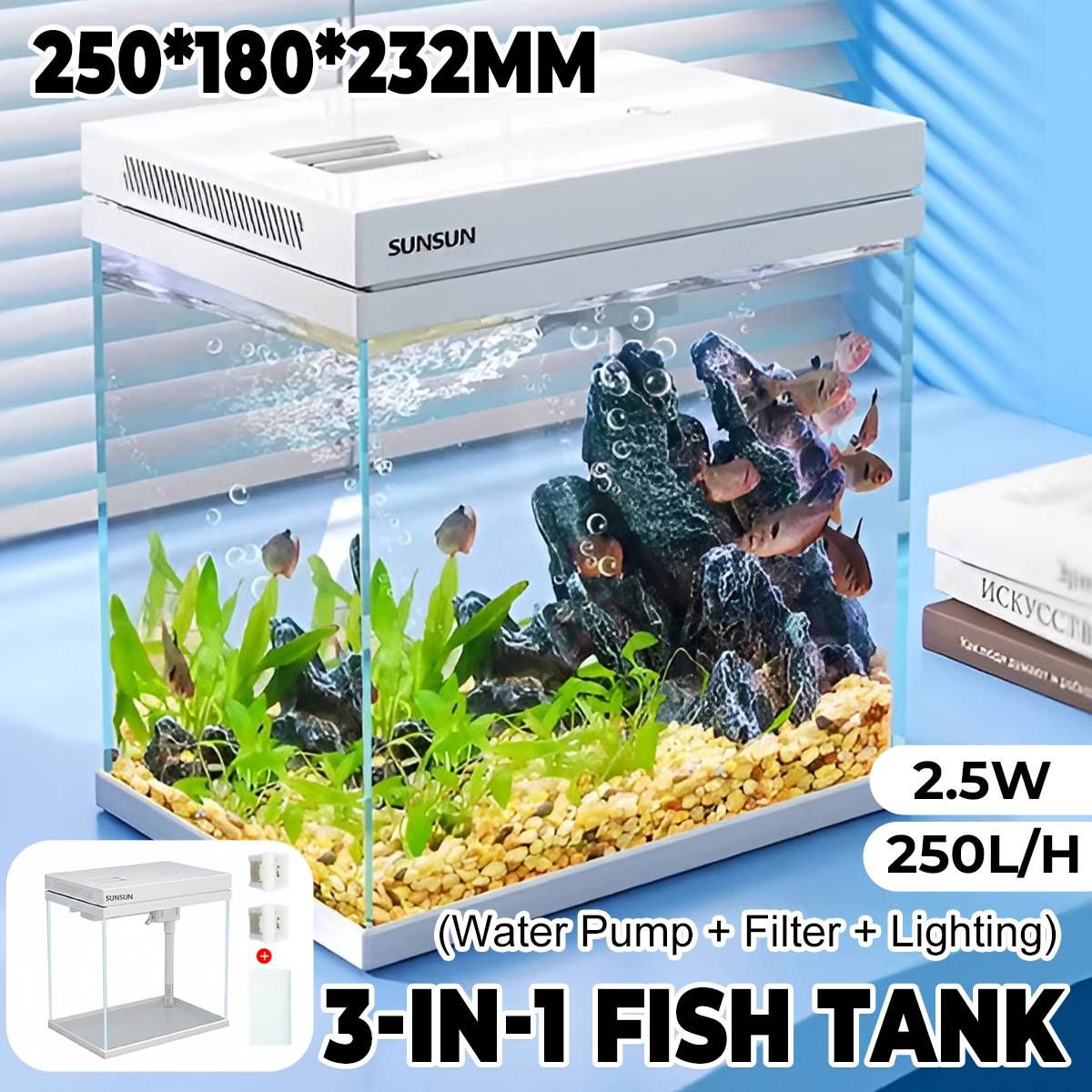 3 In 1 Aquarium Fish Tank Kit With Filter Light
