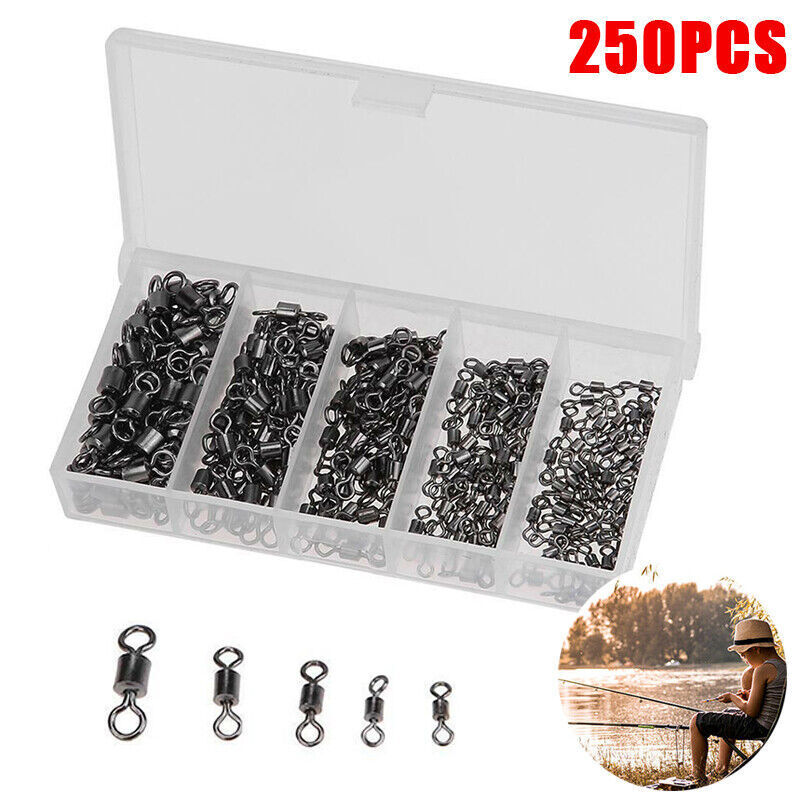 250PCS Ball Bearing Fishing Swivels with Solid Ring & Case for Tackle Box