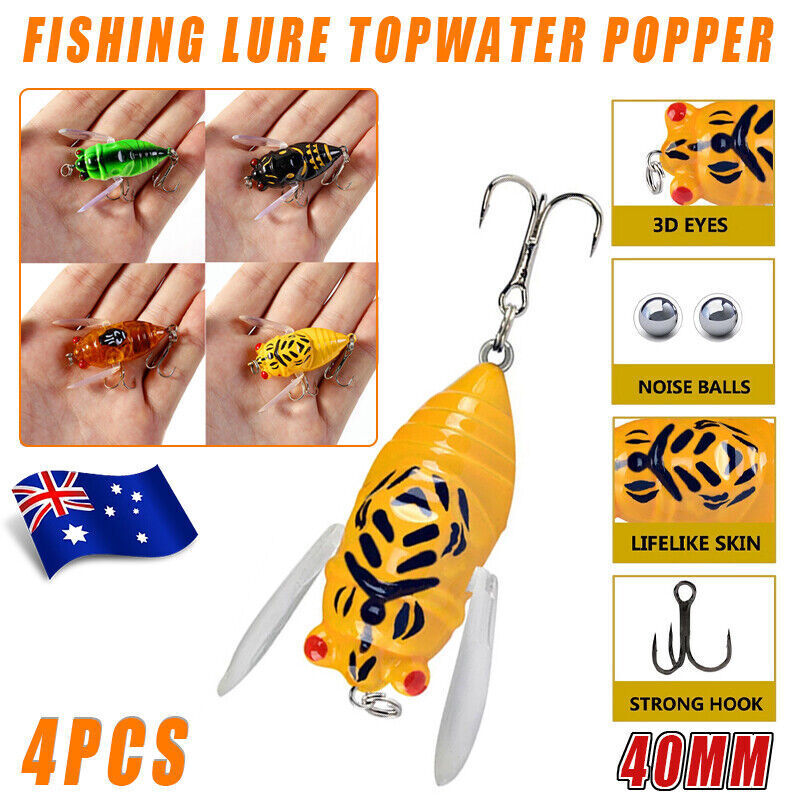 4PCS Topwater Popper Fishing Lures with 3D Eyes and Treble Hooks