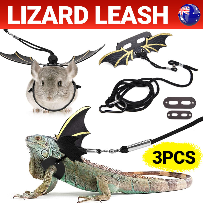 Adjustable Leather Lizard Leash With Wings Reptile Harness Set