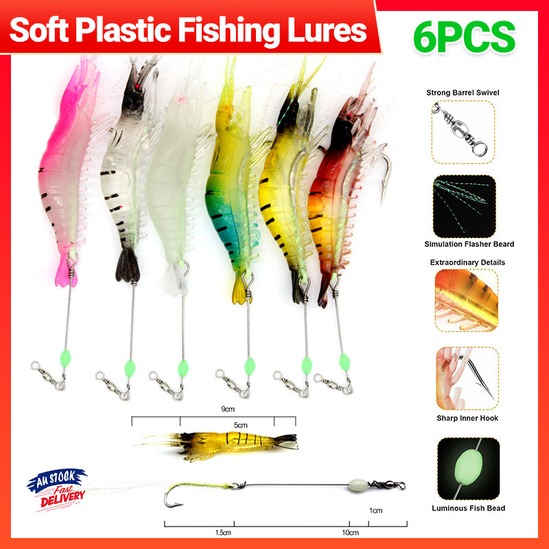 Soft Plastic Fishing Lures 6PCS Glow Eyes Bait for Bream Flathead Whiting