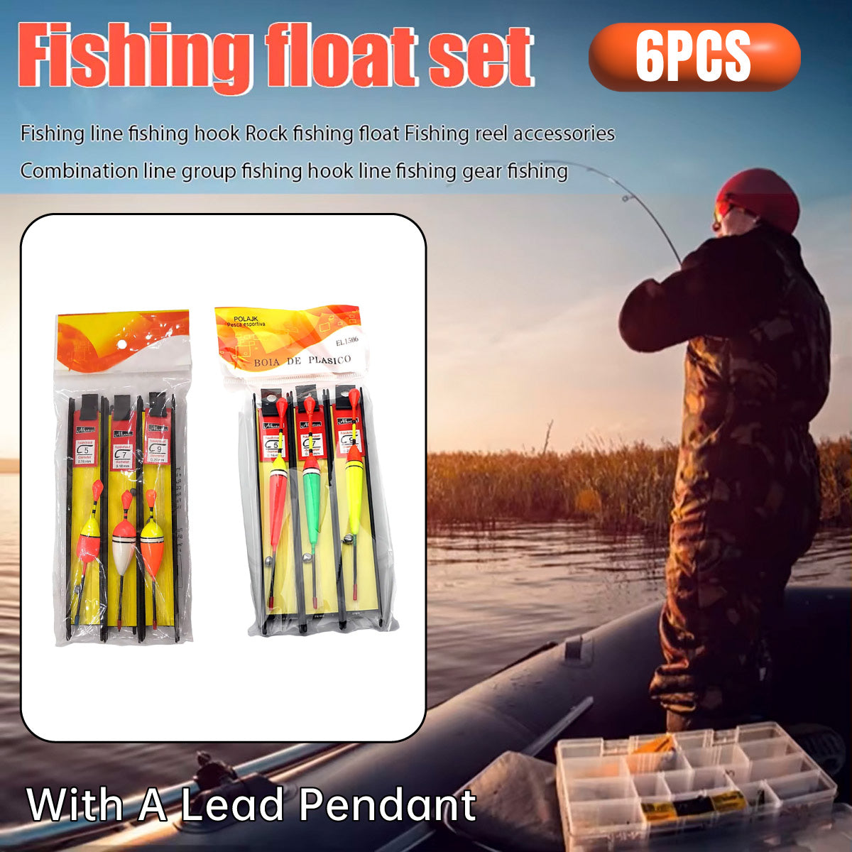 Fishing Floats Set 6Pcs With Pre Tied Hooks For Freshwater Saltwater