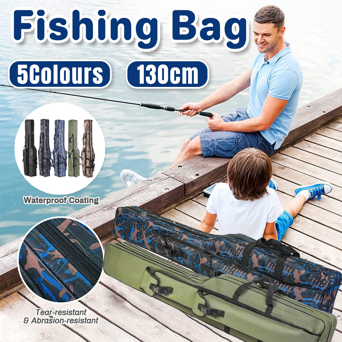 Double-Layer Fishing Rod Bag Waterproof 130cm Tackle Storage Case
