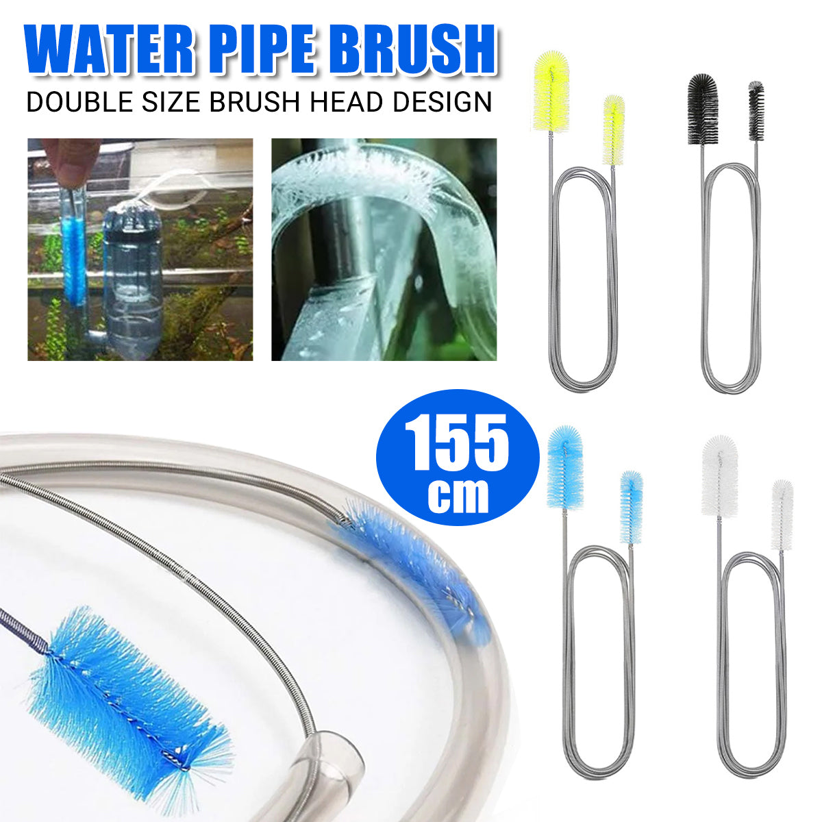 Spring Brush Aquarium U Shaped Pipe Cleaner Brush for Hole Cleaning Fish Tank