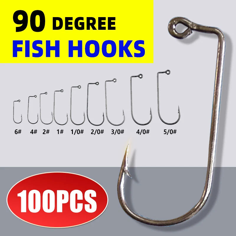 100Pcs 90 Degree Jig Hooks High Carbon Steel for Fishing
