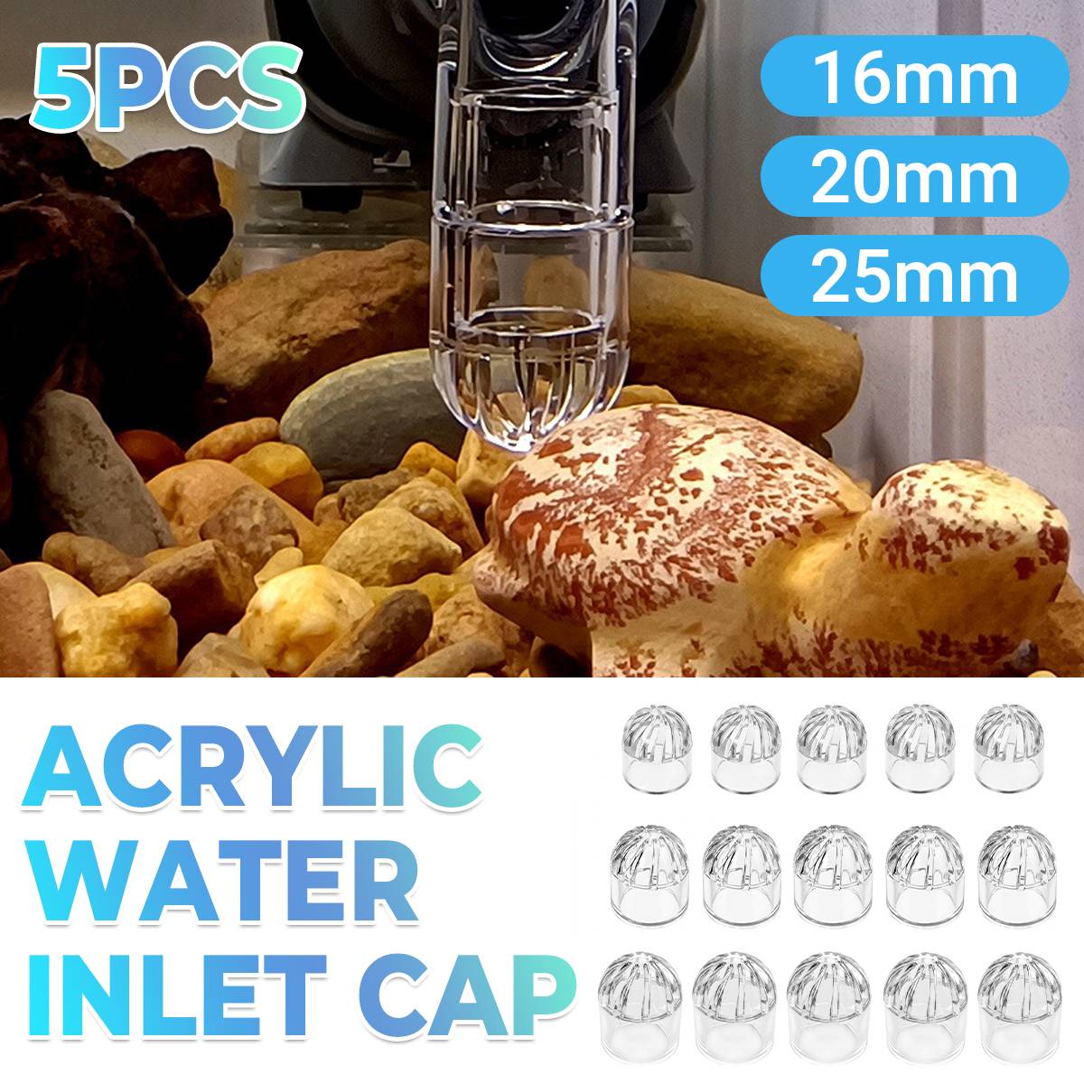 Five-pack clear acrylic aquarium inlet strainer caps – product view 2