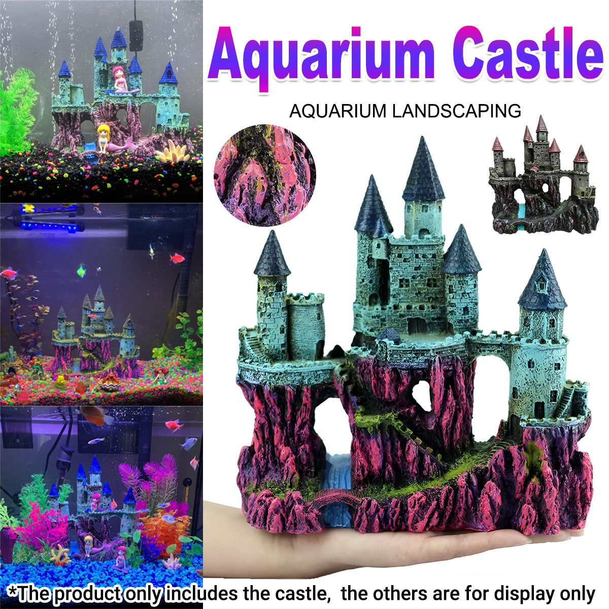 Aquarium Castle Ornament Fish Tank Decoration Medieval Style Resin Decor Home