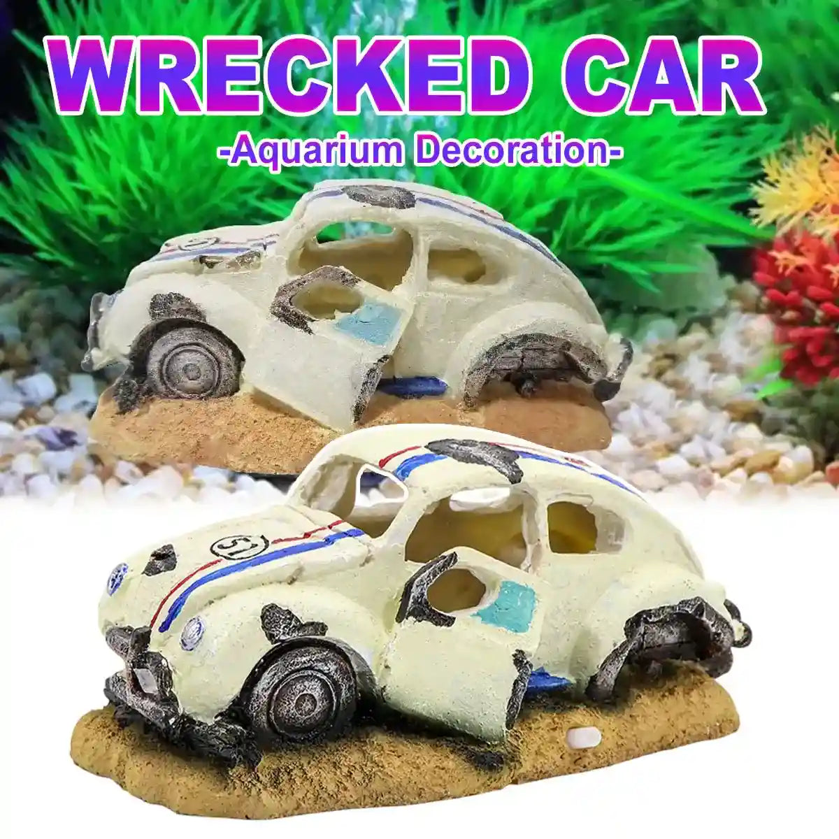 Resin Wrecked Car Aquarium Decoration with Air Bubbler Feature