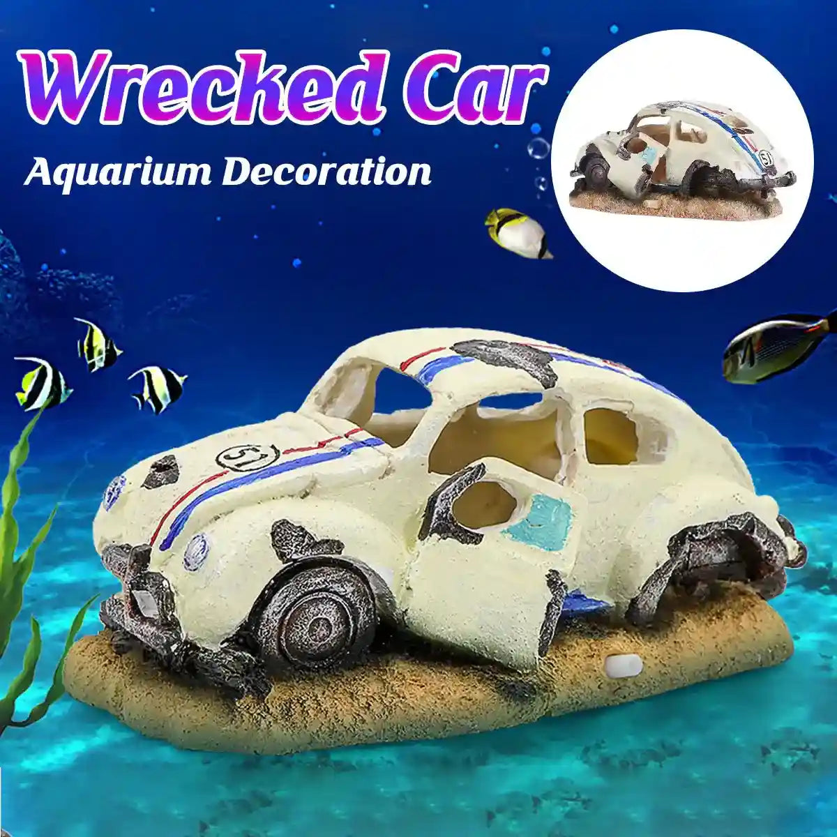 Resin Wrecked Car Aquarium Decoration with Air Bubbler Feature