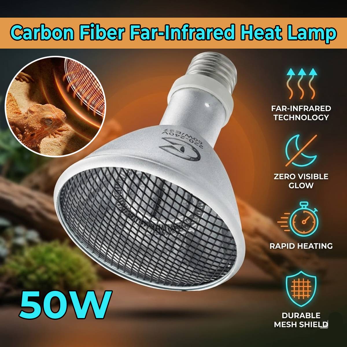 Reptile Infrared Heat Lamp 50W E27 Bulb