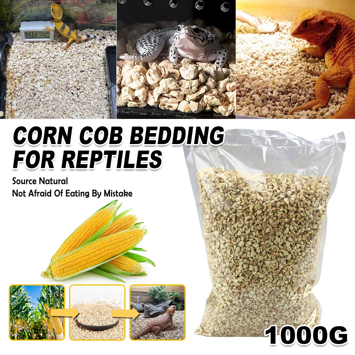 1kg Natural Corn Cob Bedding for Reptiles Small Animal Safe Eco-Friendly Habitat