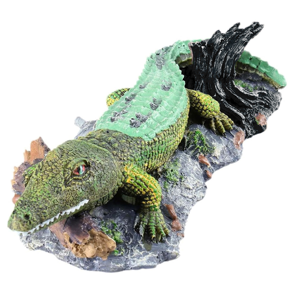 Crocodile Aquarium Ornament With Bubble Stone