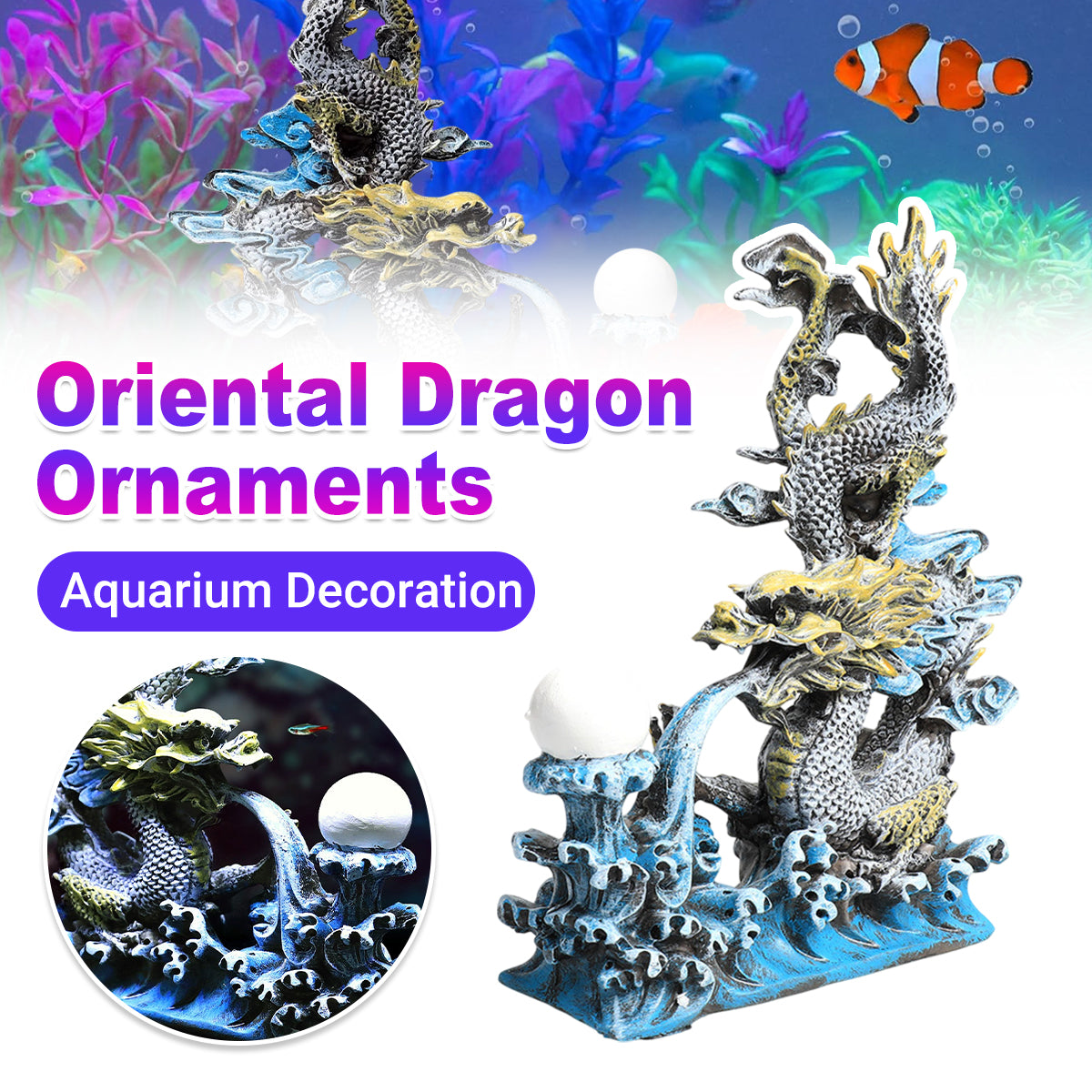 Resin Oriental Dragon Aquarium Decoration