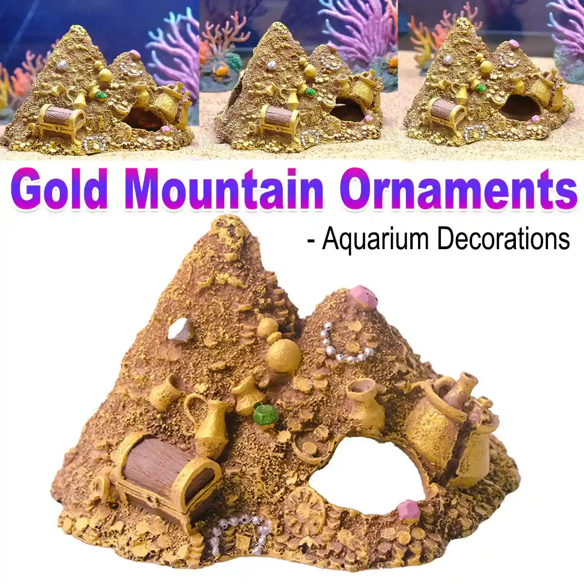 Gold Mountain Aquarium Ornament Treasure Cave Decoration