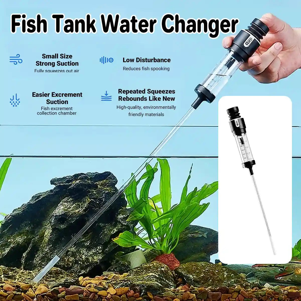 Fish Tank Water Changer Handheld Aquarium Cleaner with Strong Suction