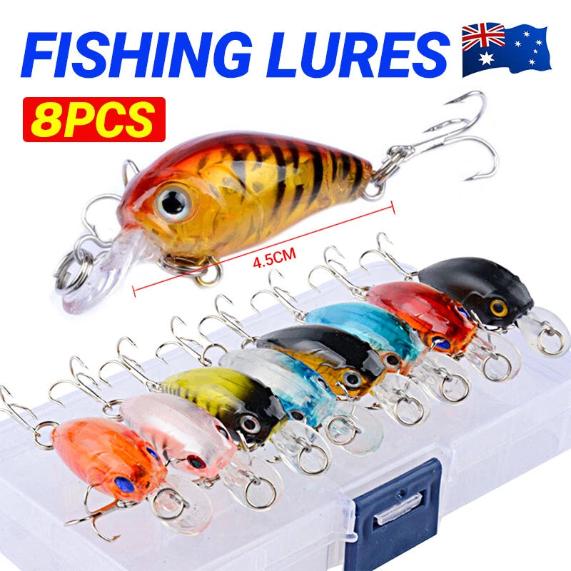 8pcs Crankbait Fishing Lures With Steel Ball & 3D Eyes