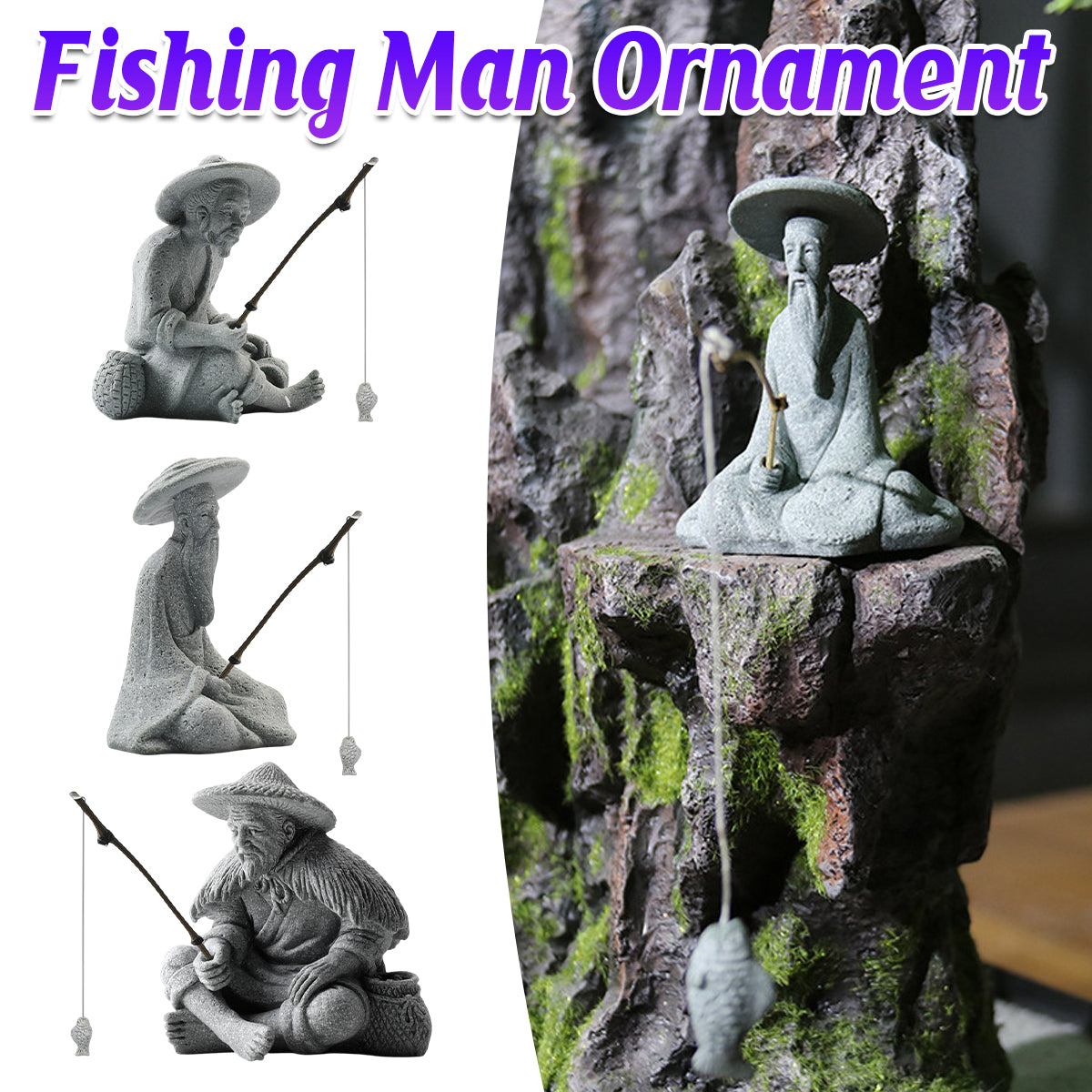 Fishing Man Ornament Statue Aesthetic Durable for Aquarium Fish Tank Decor Use