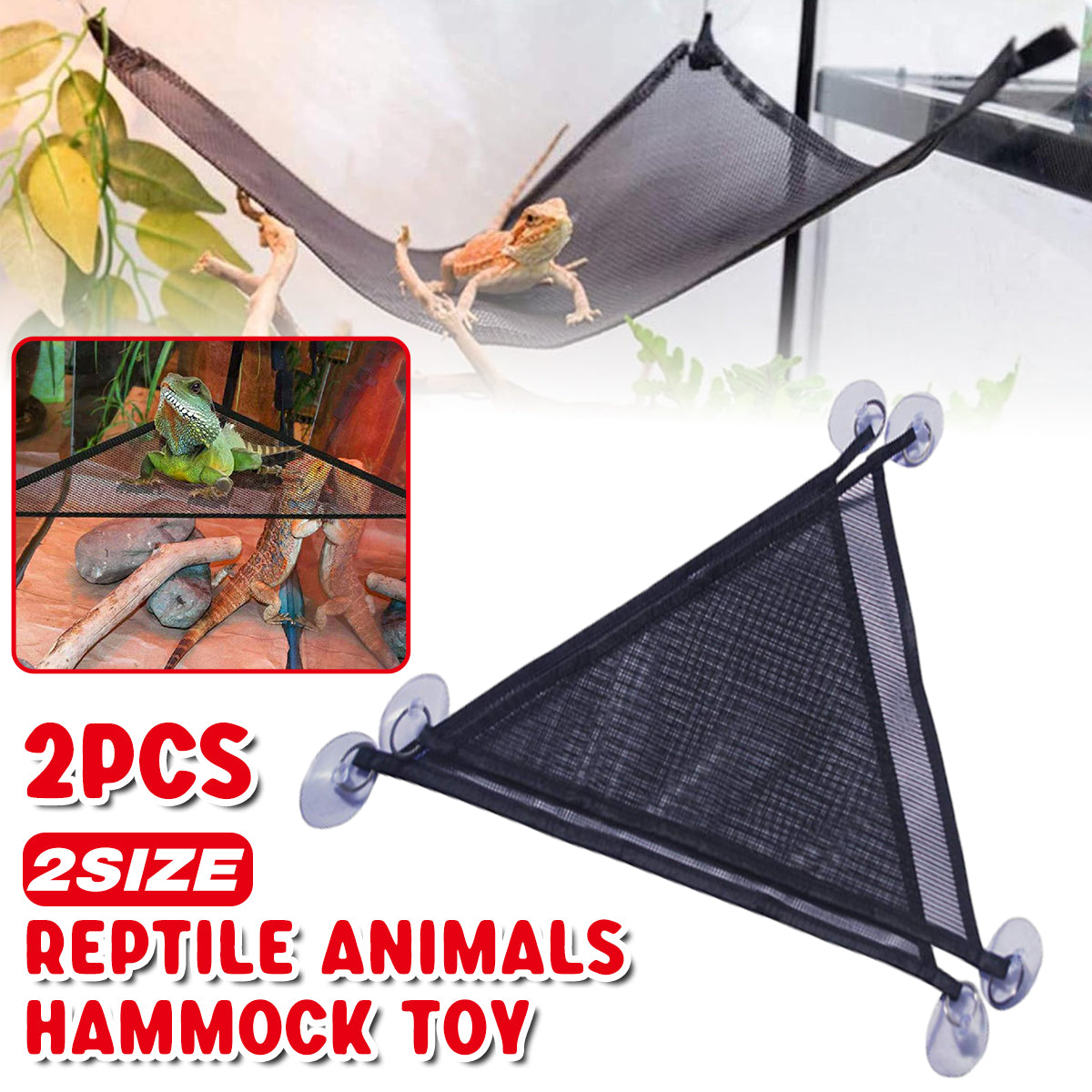 Reptile Hammock Set 2PCS Breathable Mesh With Suction Cups