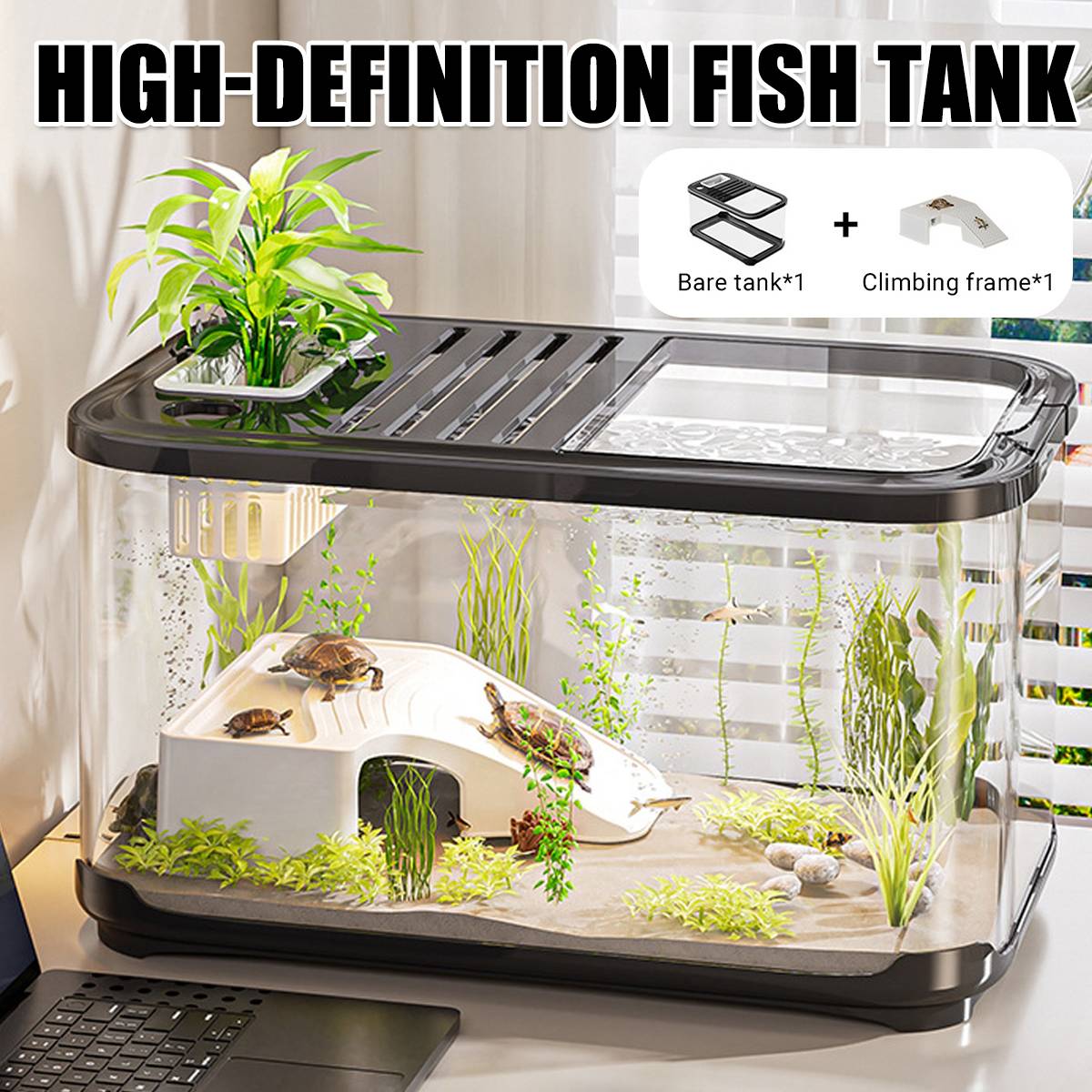 Desktop Glass Fish Tank Aquarium With Lid