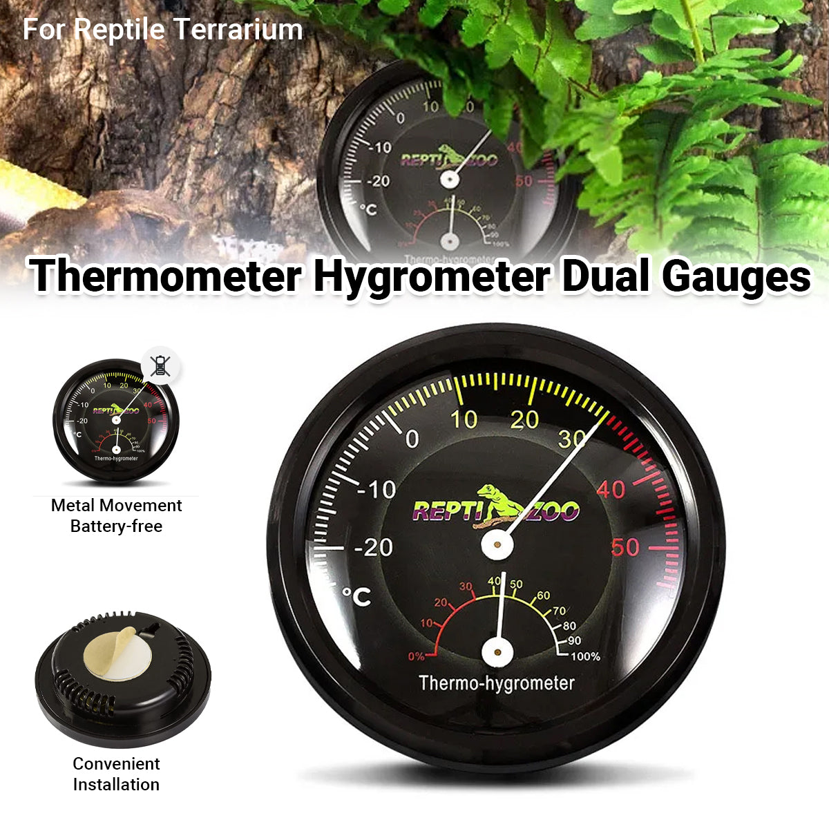Reptile Thermometer Hygrometer Dial for Terrarium Temperature & Humidity
