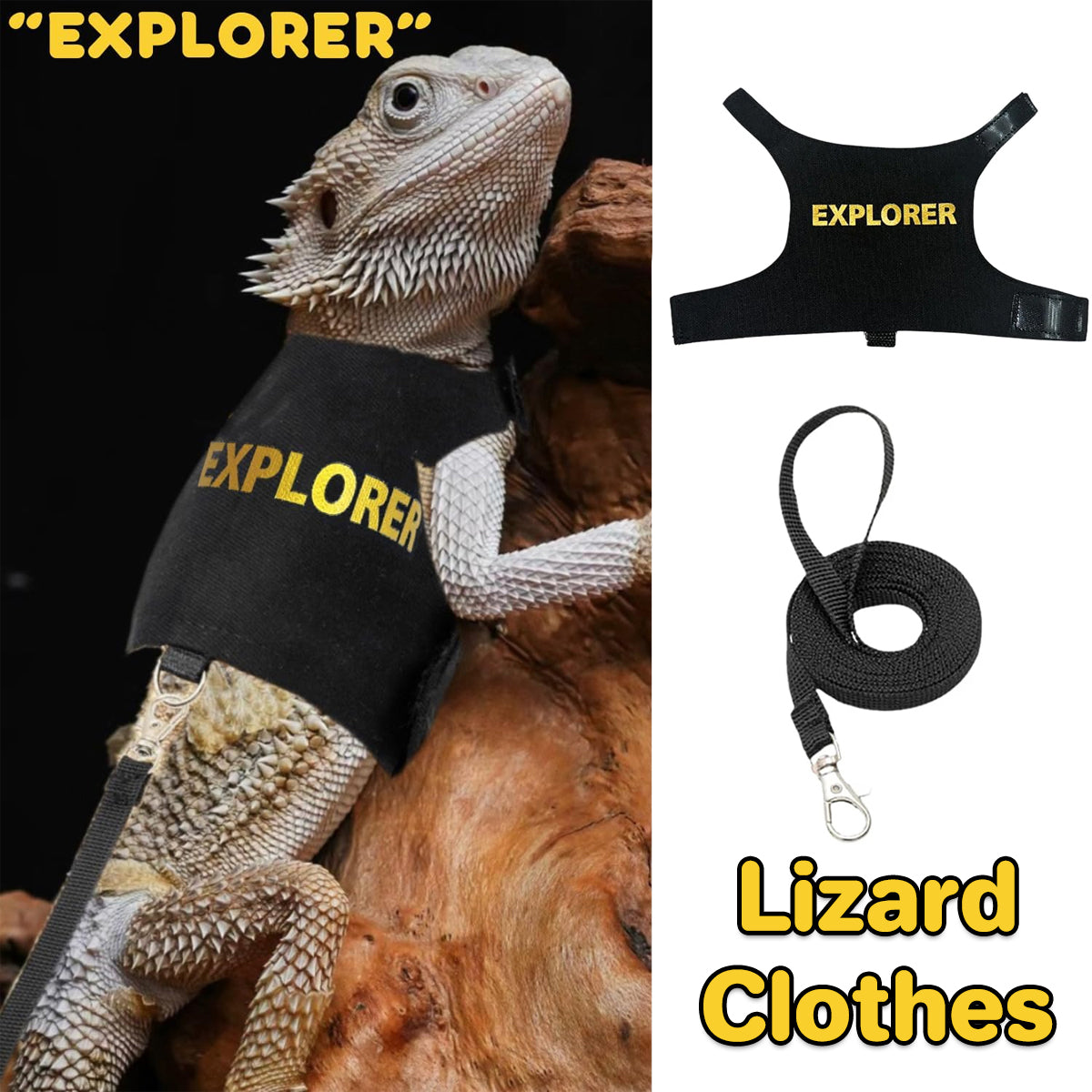 Adjustable Reptile Harness Leash Lizard Walking Vest with Lead