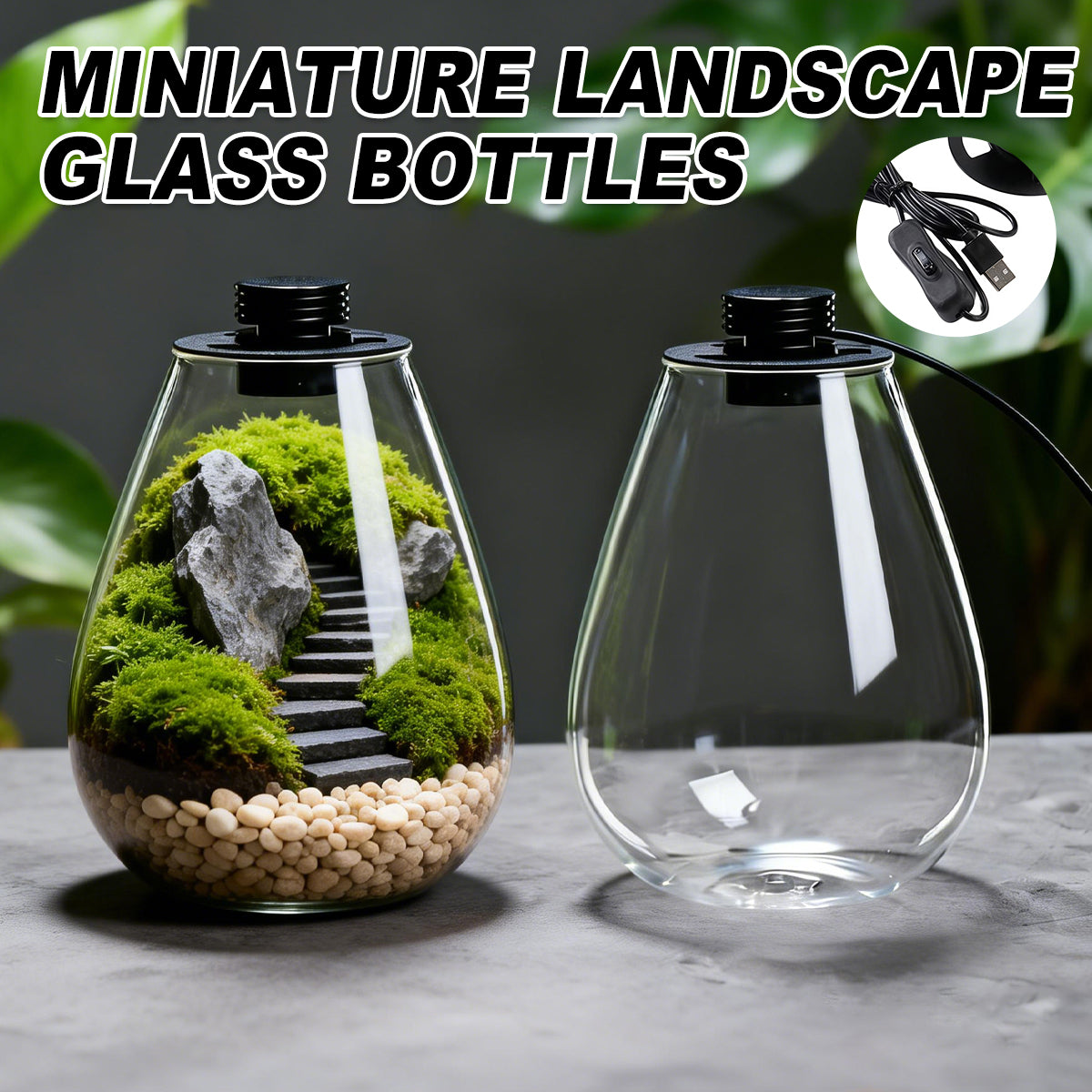 LED Glass Terrarium Bottle Mini Ecosystem Lamp